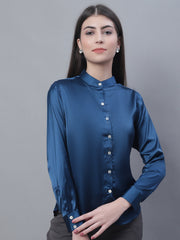 Women Blue Solid Shirt Style Top