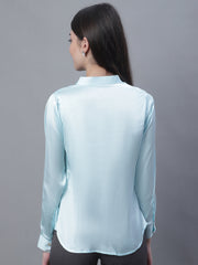 Women Sky Blue Solid Shirt Style Top
