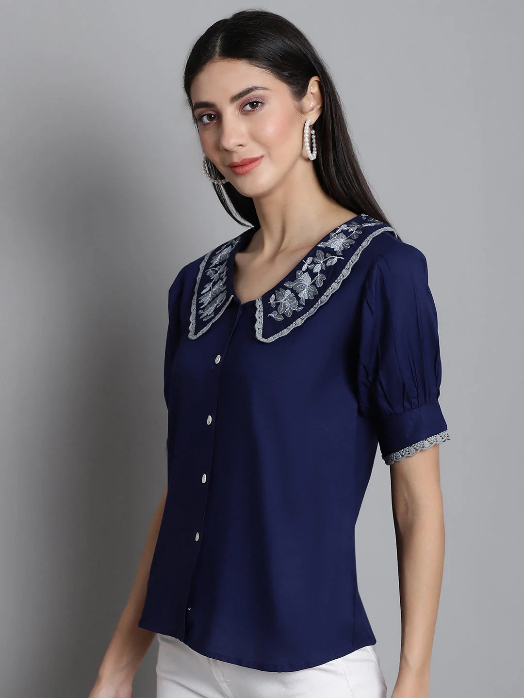 Embroidered Top JNT 2018: Peter Pan Collar Women's Shirts