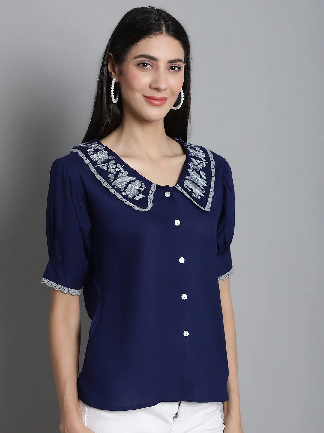 Embroidered Top JNT 2018: Peter Pan Collar Women's Shirts