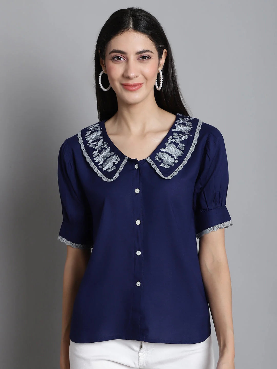 Embroidered Top JNT 2018: Peter Pan Collar Women's Shirts