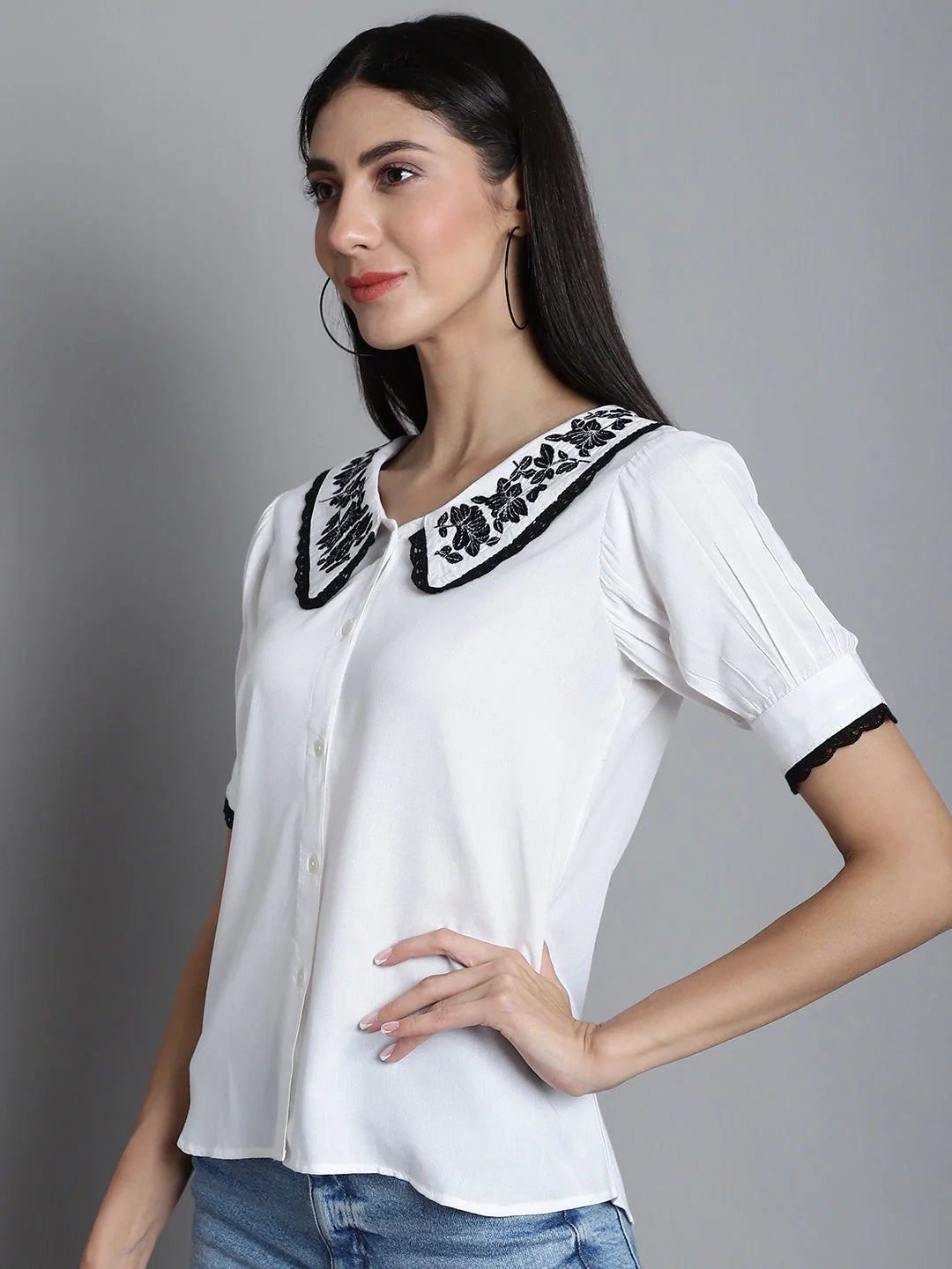 Peter Pan Collar Top: Embroidered Women's Shirts & Blouses