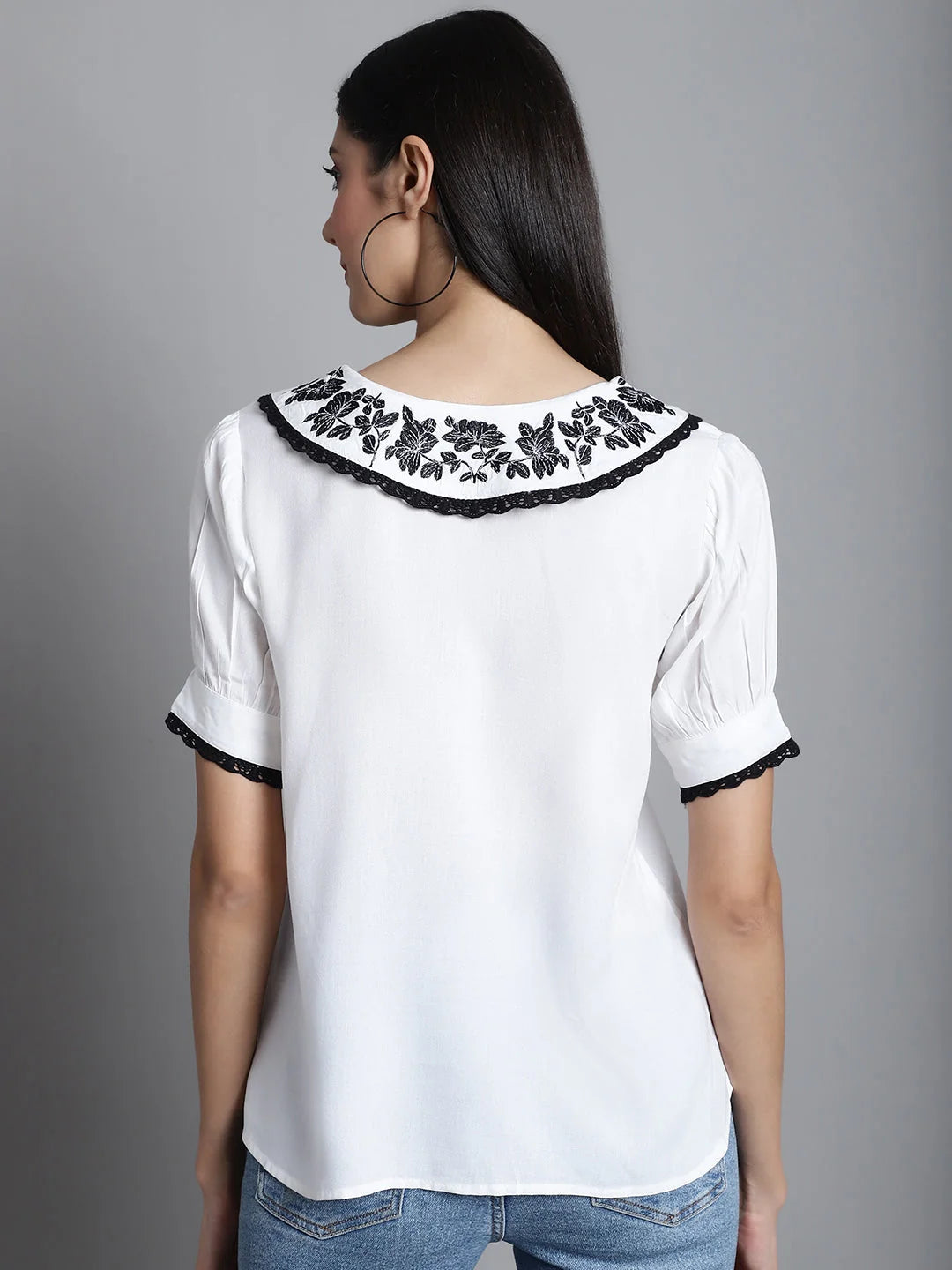 Peter Pan Collar Top: Embroidered Women's Shirts & Blouses