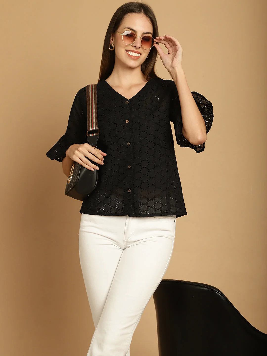 Embroidered Cotton V-Neck Women's Top | Stylish Blouses