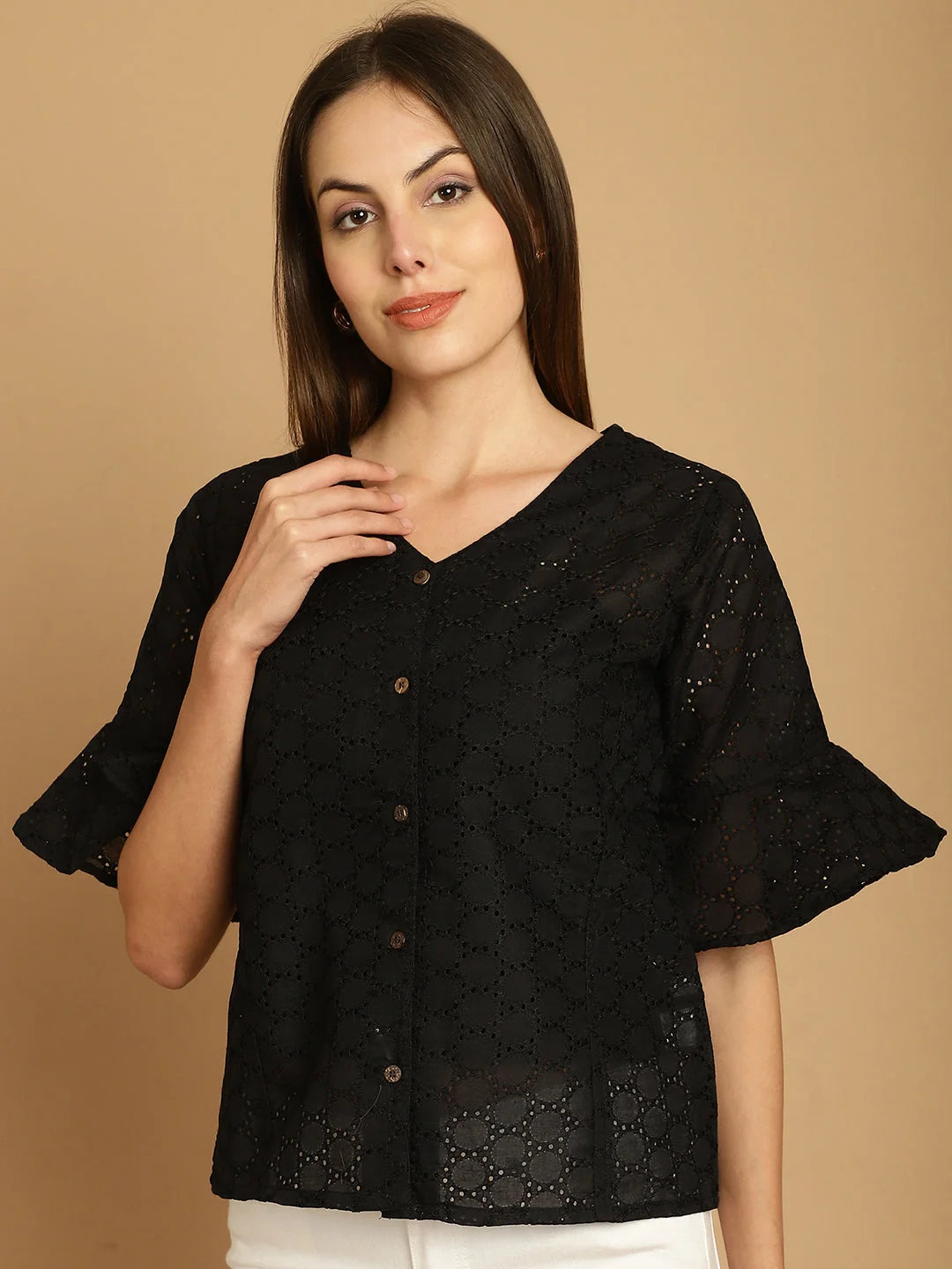 Embroidered Cotton V-Neck Women's Top | Stylish Blouses