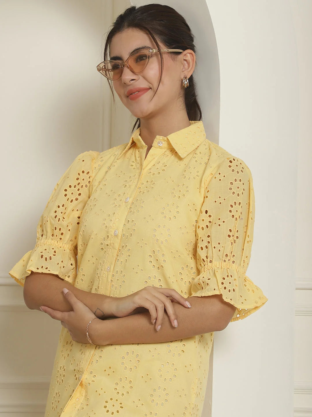 Yellow Embroidered Cotton Dress | Women's Western Clothing