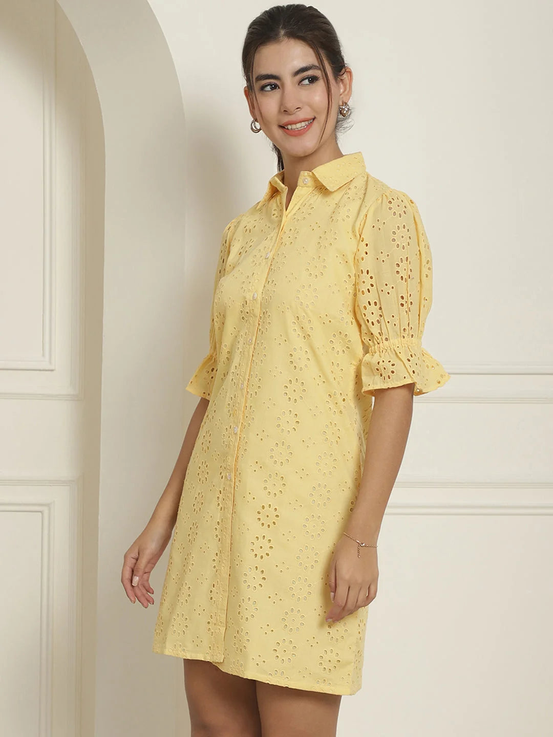 Yellow Embroidered Cotton Dress | Women's Western Clothing