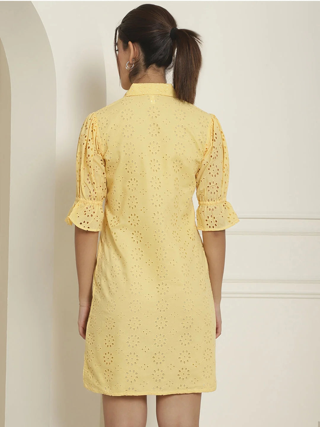 Yellow Embroidered Cotton Dress | Women's Western Clothing