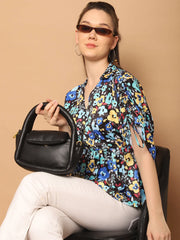 Floral Printed Peplum Top for Womens-JNT-2026Blue
