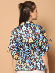 Floral Printed Peplum Top for Womens-JNT-2026Blue