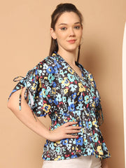 Floral Printed Peplum Top for Womens-JNT-2026Blue