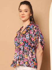 Floral Printed Peplum Top for Womens-JNT-2026Pink