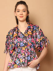 Floral Printed Peplum Top for Womens-JNT-2026Pink
