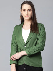 DesiQlo Women Olive-Green Solid Single-Breasted Smart Casual Blazer ( JOB 6001 Olive )