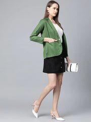 DesiQlo Women Olive-Green Solid Single-Breasted Smart Casual Blazer ( JOB 6001 Olive )