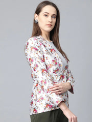 DesiQlo Women Grey & Pink Satin Floral Print Single-Breasted Casual Blazer ( JOB 6002 Grey )