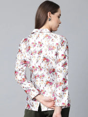 DesiQlo Women Grey & Pink Satin Floral Print Single-Breasted Casual Blazer ( JOB 6002 Grey )