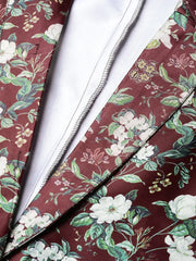 DesiQlo Women Maroon & Green Satin Floral Print Single-Breasted Casual Blazer ( JOB 6002 Maroon )