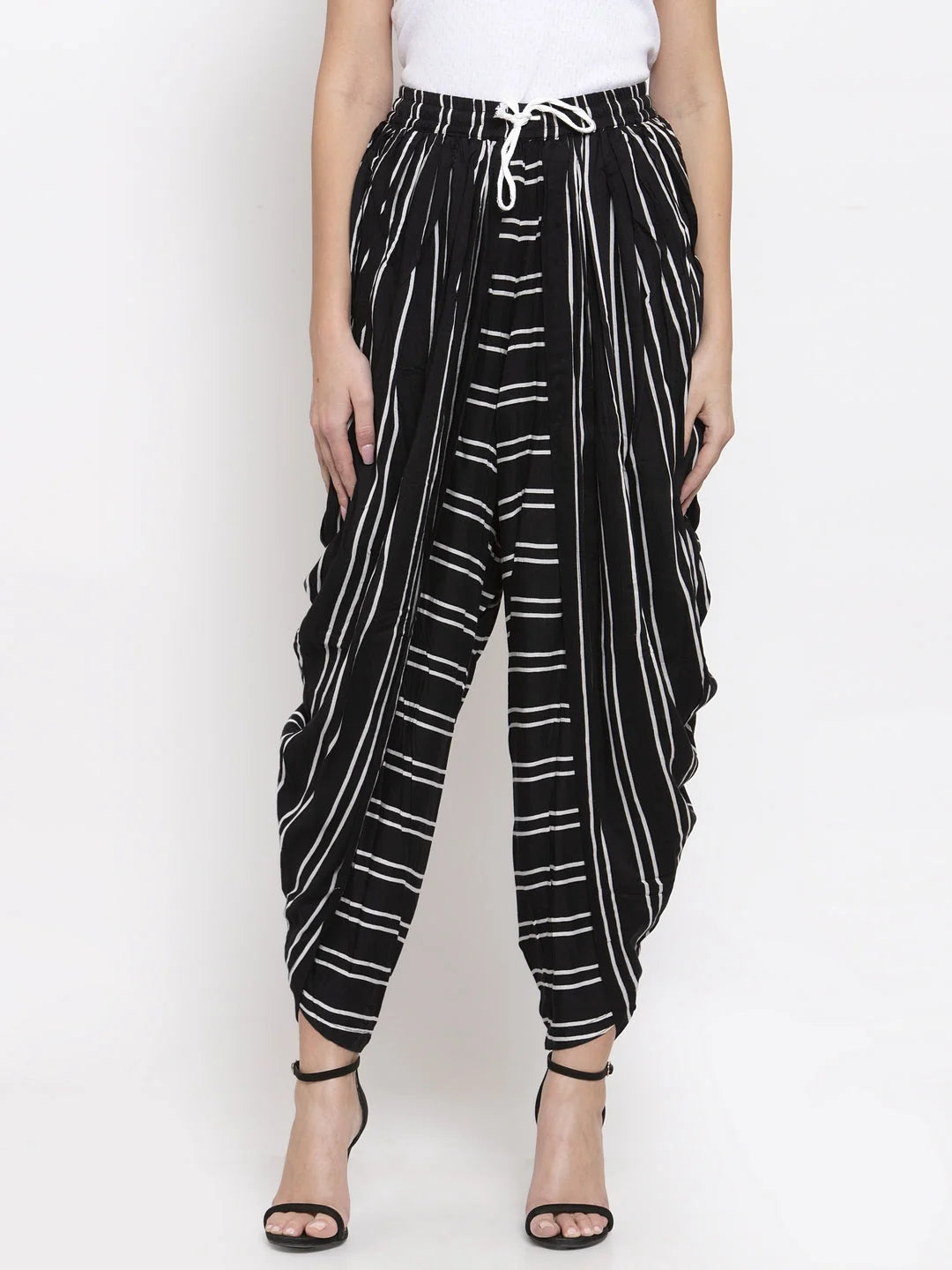 Black Striped Dhoti Pants - Dhoti Salwar Kameez for Women
