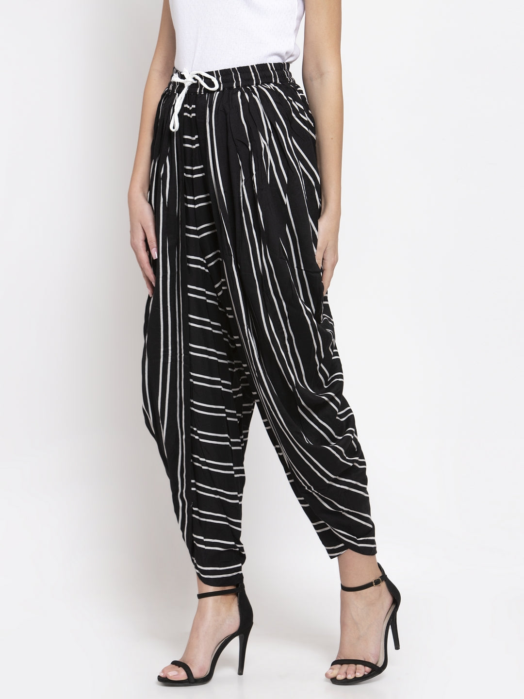 Black Striped Dhoti Pants - Dhoti Salwar Kameez for Women