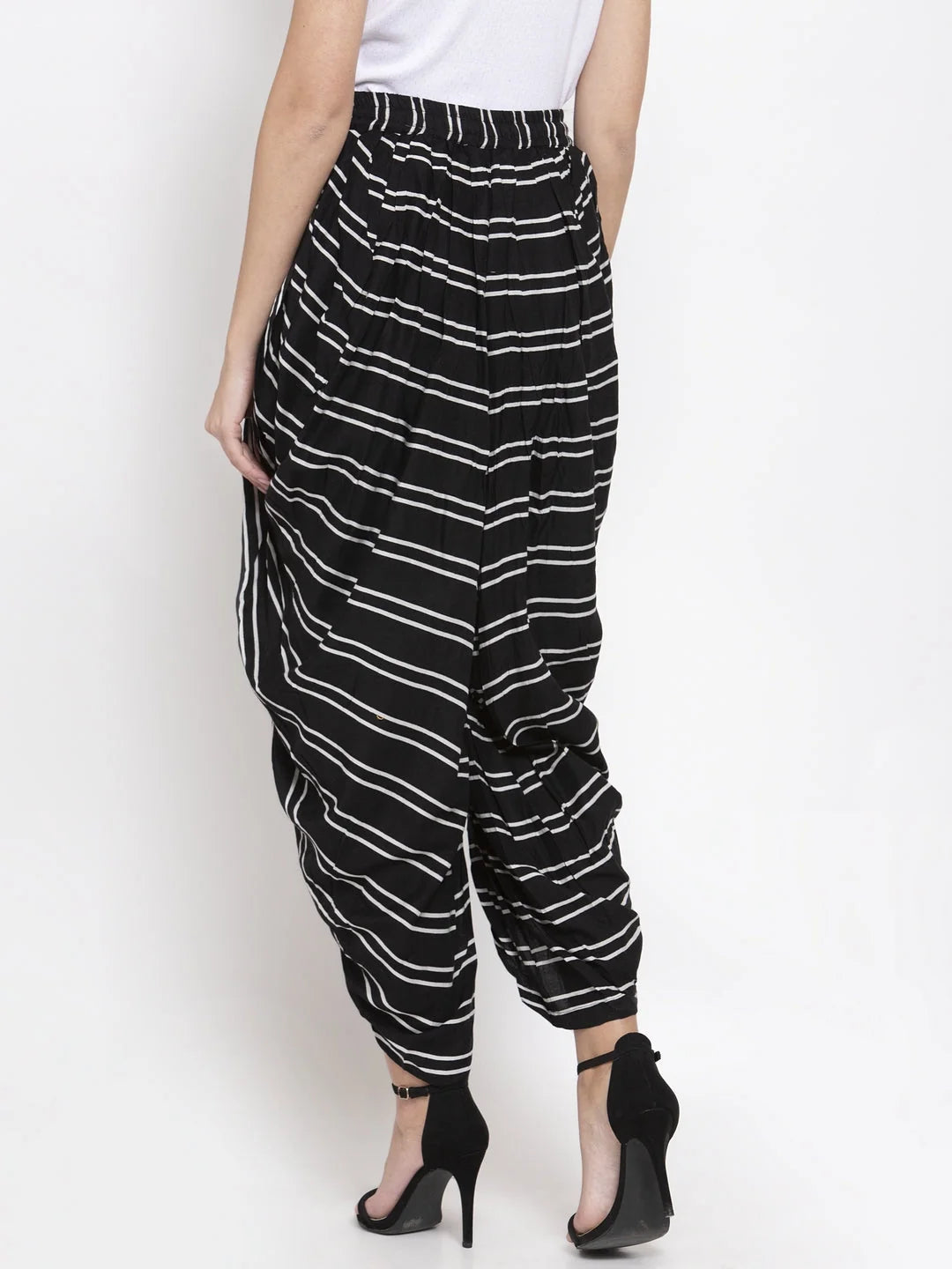 Black Striped Dhoti Pants - Dhoti Salwar Kameez for Women