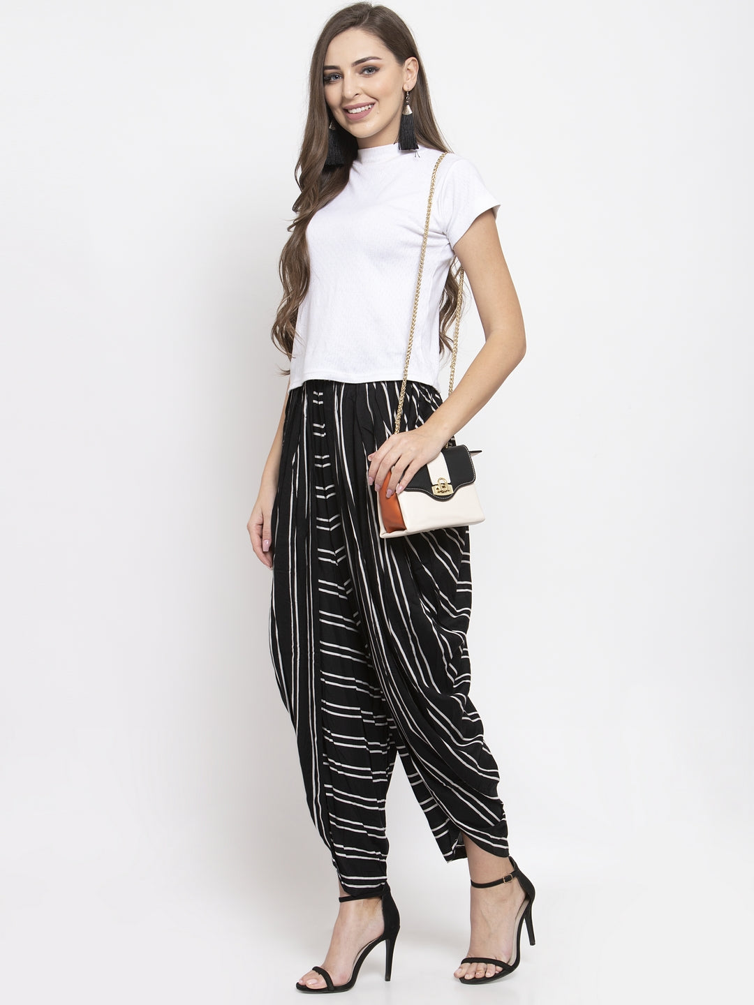 Black Striped Dhoti Pants - Dhoti Salwar Kameez for Women