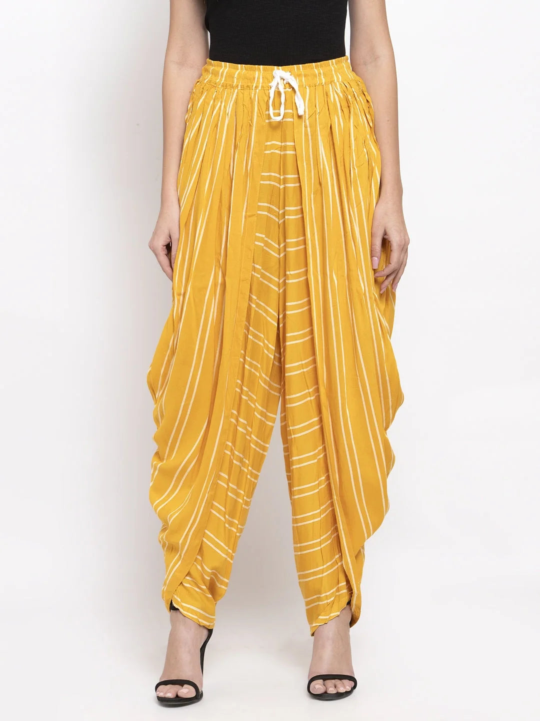 Mustard Striped Dhoti Pants - Designer Dhoti Suits for Women