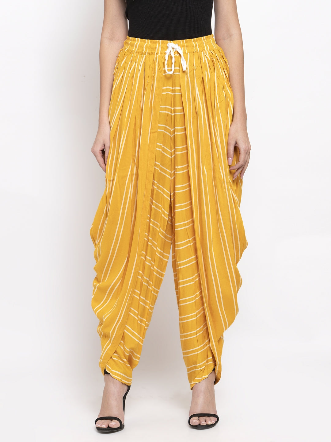 Mustard Striped Dhoti Pants - Designer Dhoti Suits for Women