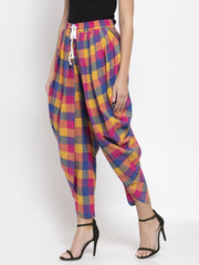 Women Pink and Yellow Checked Dhoti