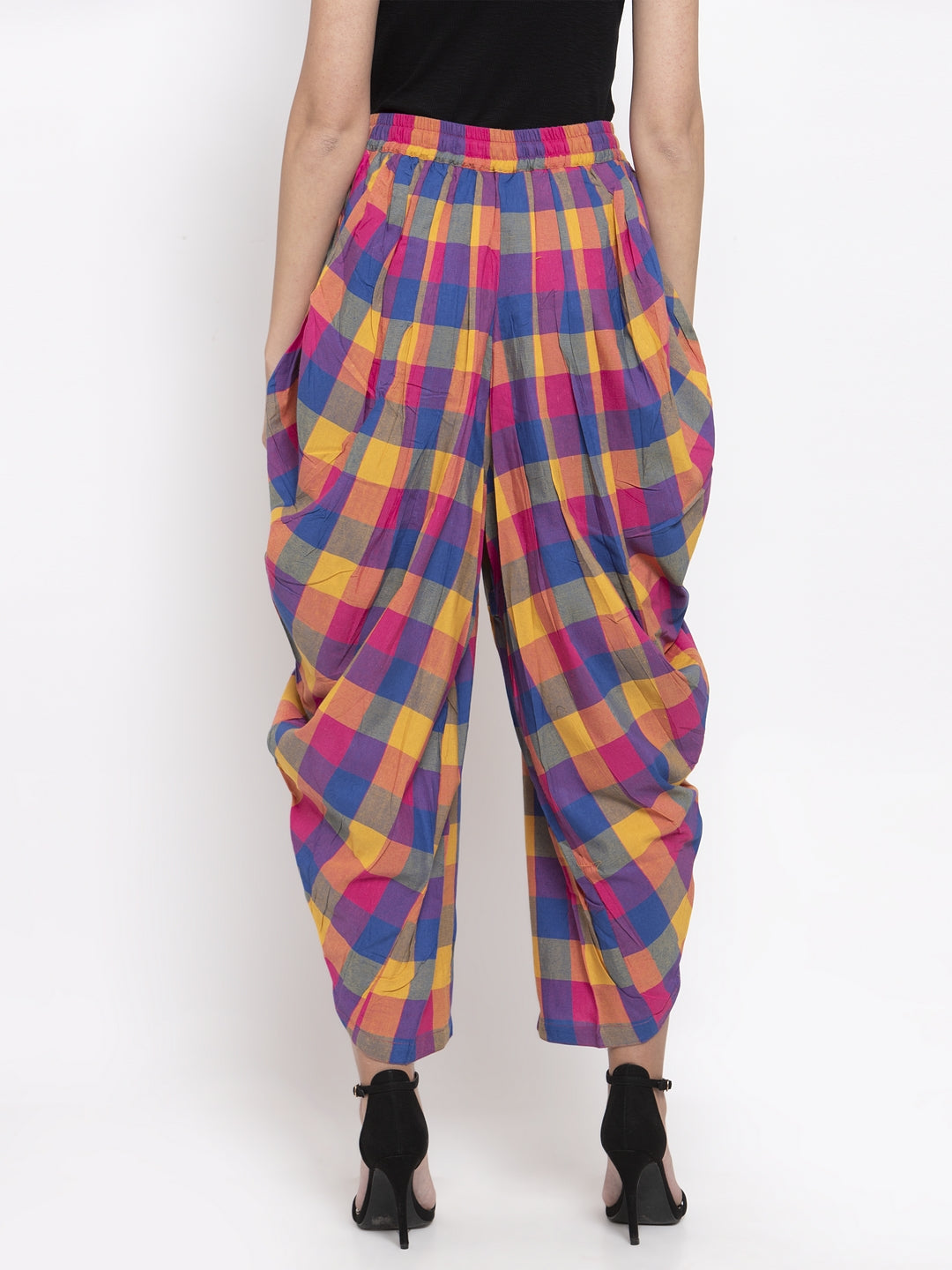 Pink & Yellow Checked Dhoti Pants - Women's Dhoti Sets Outfit