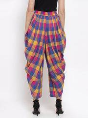 Women Pink and Yellow Checked Dhoti