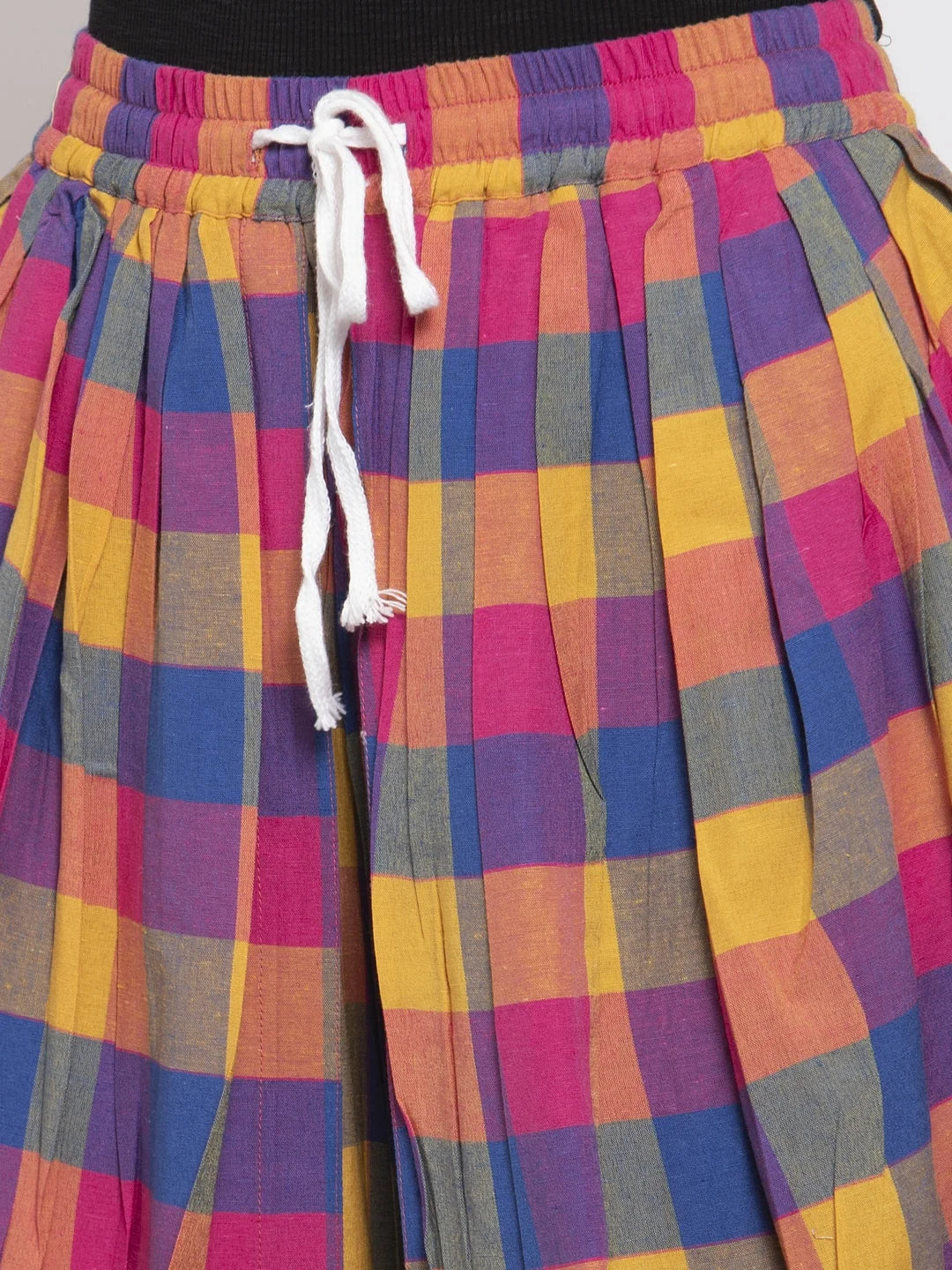 Pink & Yellow Checked Dhoti Pants - Women's Dhoti Sets Outfit