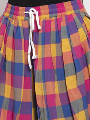 Women Pink and Yellow Checked Dhoti