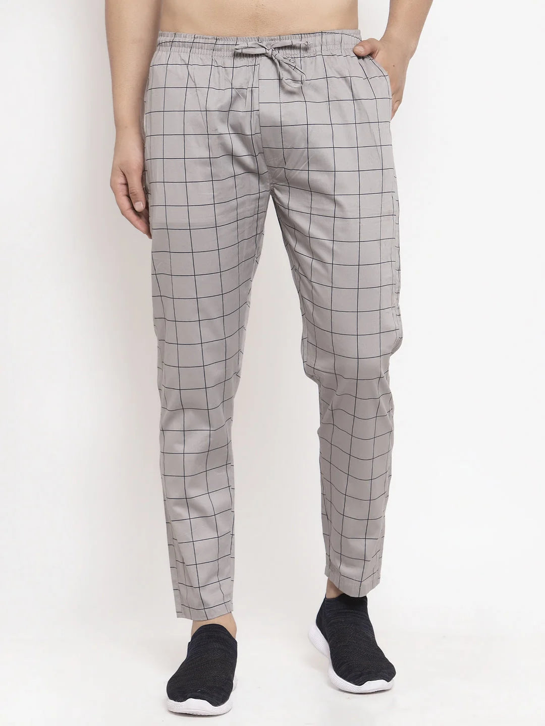 Grey Checked Cotton Mens Pajama Pants | Indian Needle