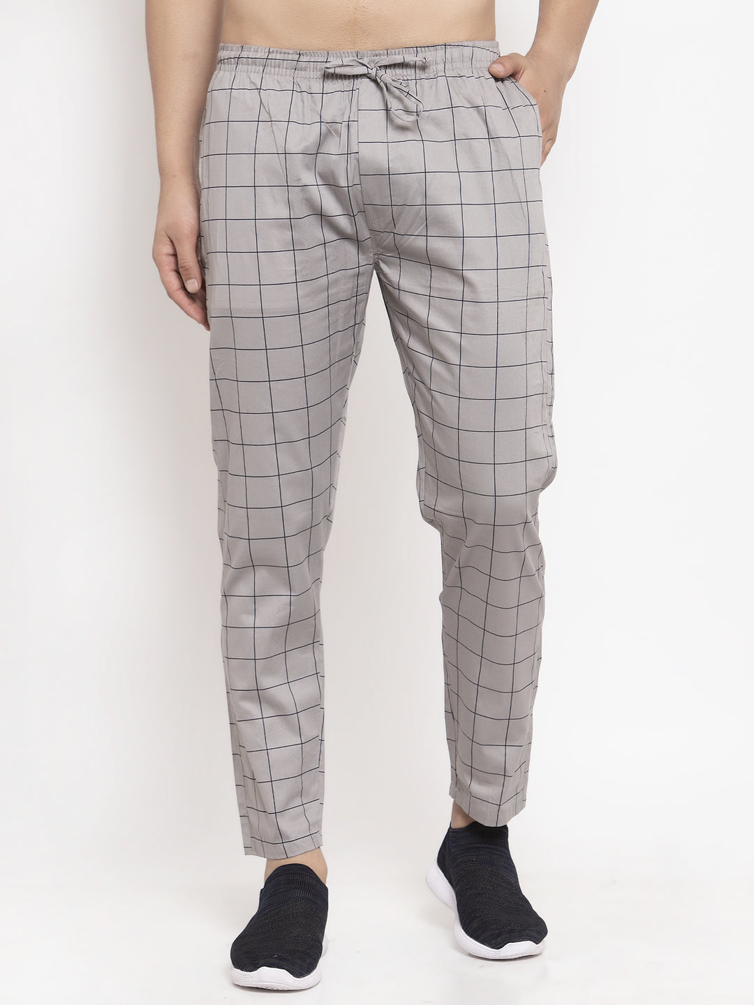 Grey Checked Cotton Mens Pajama Pants | Indian Needle