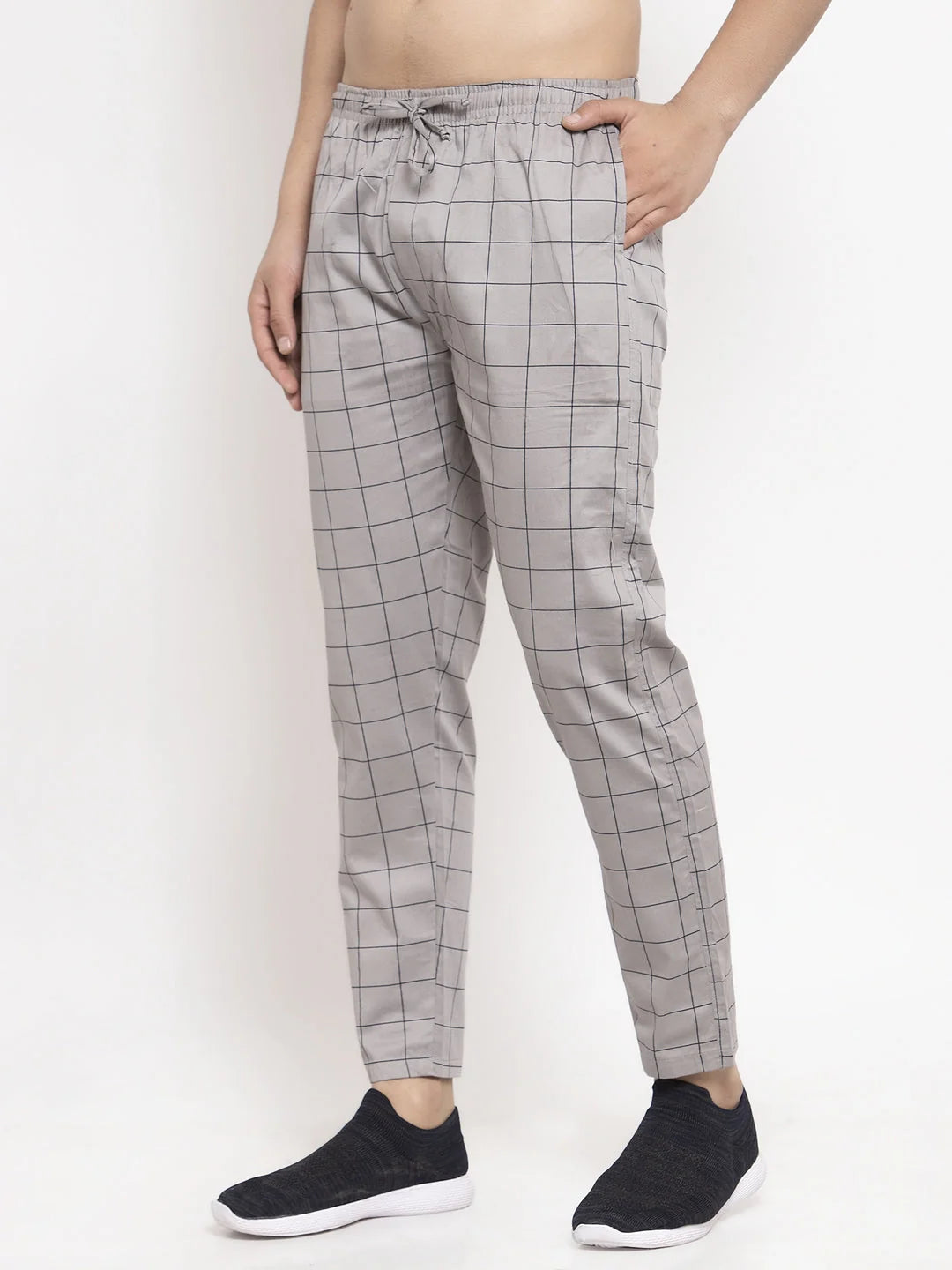 Grey Checked Cotton Mens Pajama Pants | Indian Needle