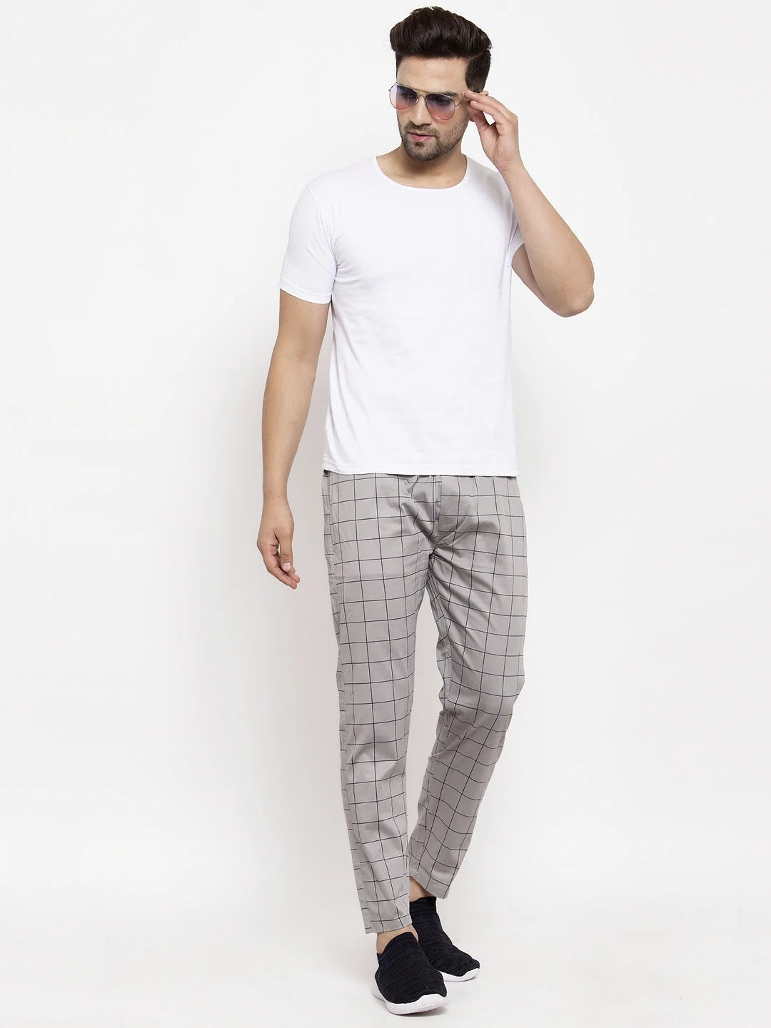 Grey Checked Cotton Mens Pajama Pants | Indian Needle