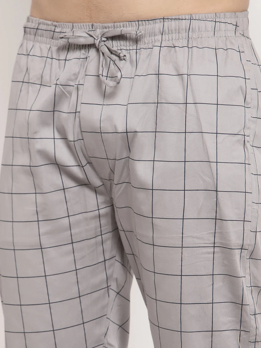 Grey Checked Cotton Mens Pajama Pants | Indian Needle