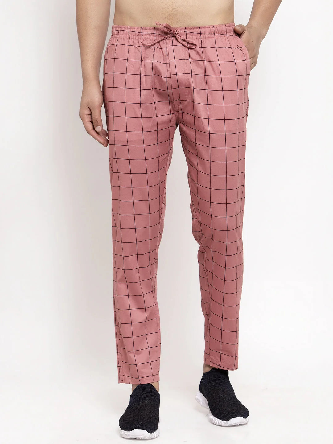 Peach Checked Cotton Mens Pajama Pants | Indian Needle