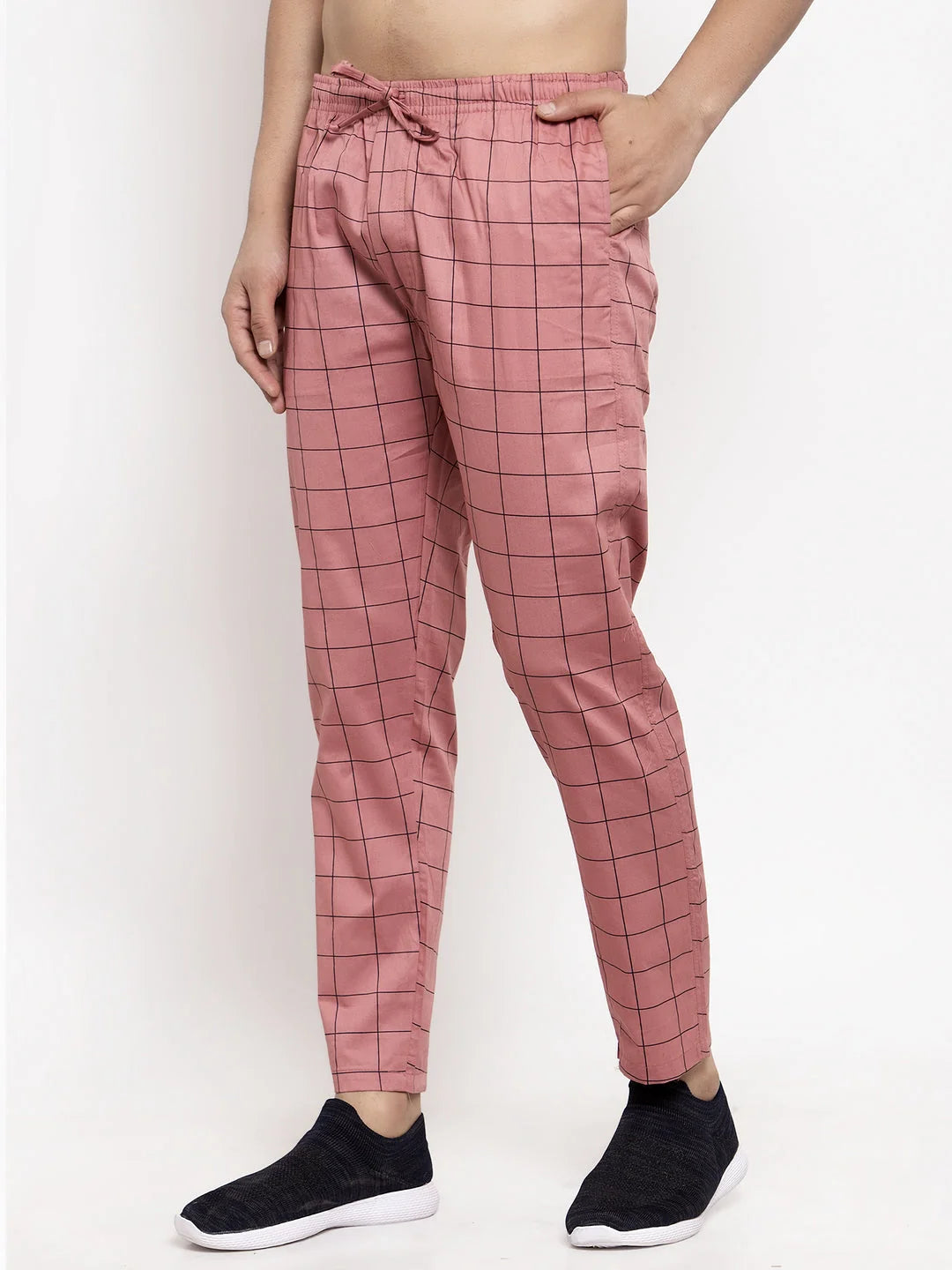 Peach Checked Cotton Mens Pajama Pants | Indian Needle