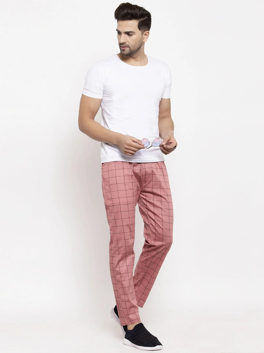 Peach Checked Cotton Mens Pajama Pants | Indian Needle