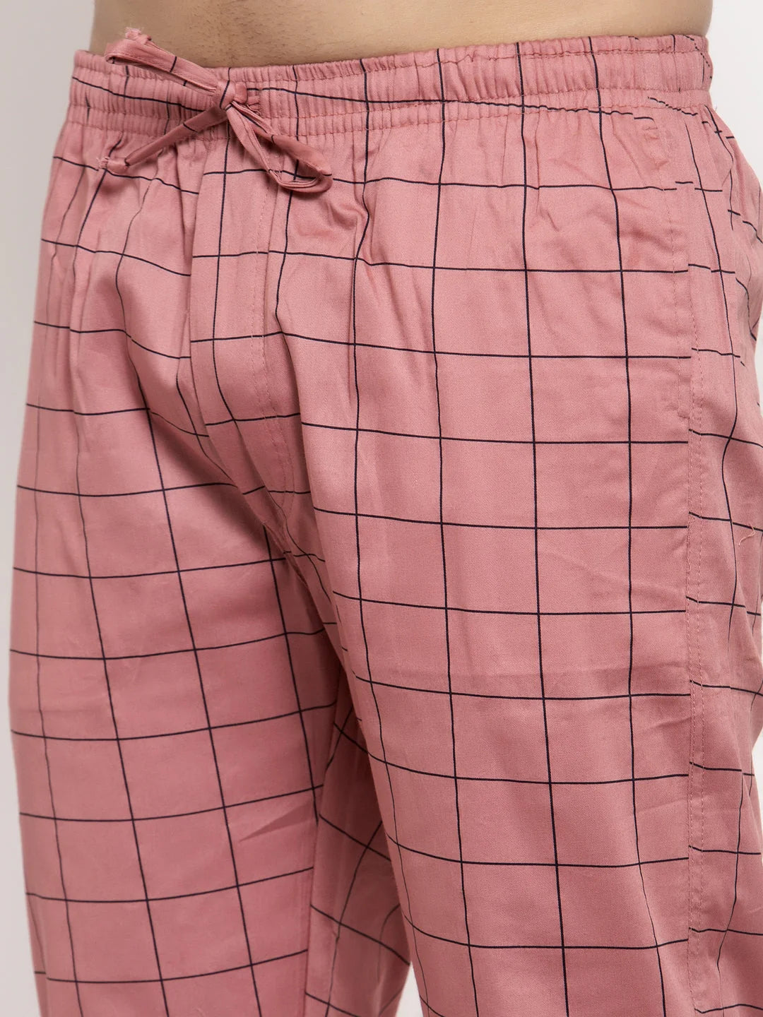 Peach Checked Cotton Mens Pajama Pants | Indian Needle
