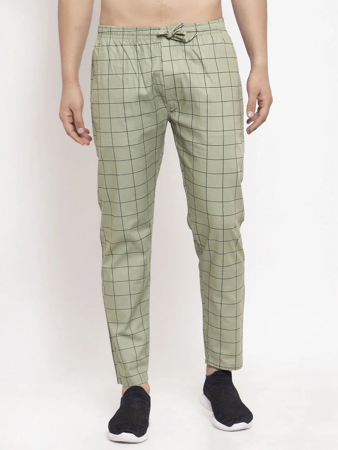 Green Checked Cotton Mens Pajama Pants | Indian Needle