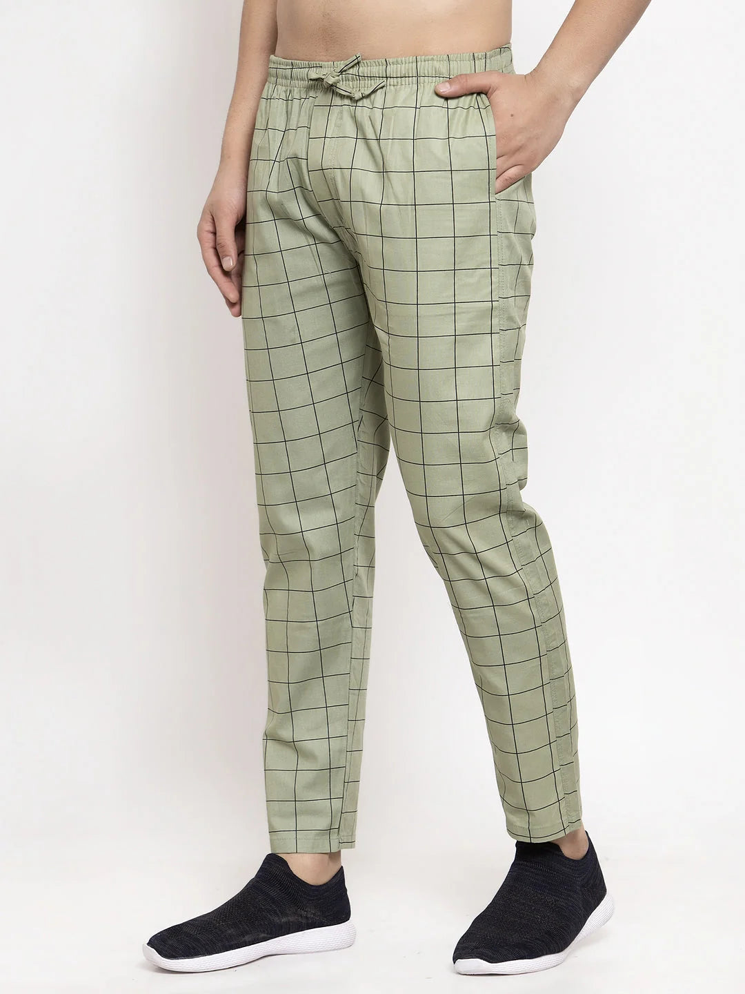 Green Checked Cotton Mens Pajama Pants | Indian Needle