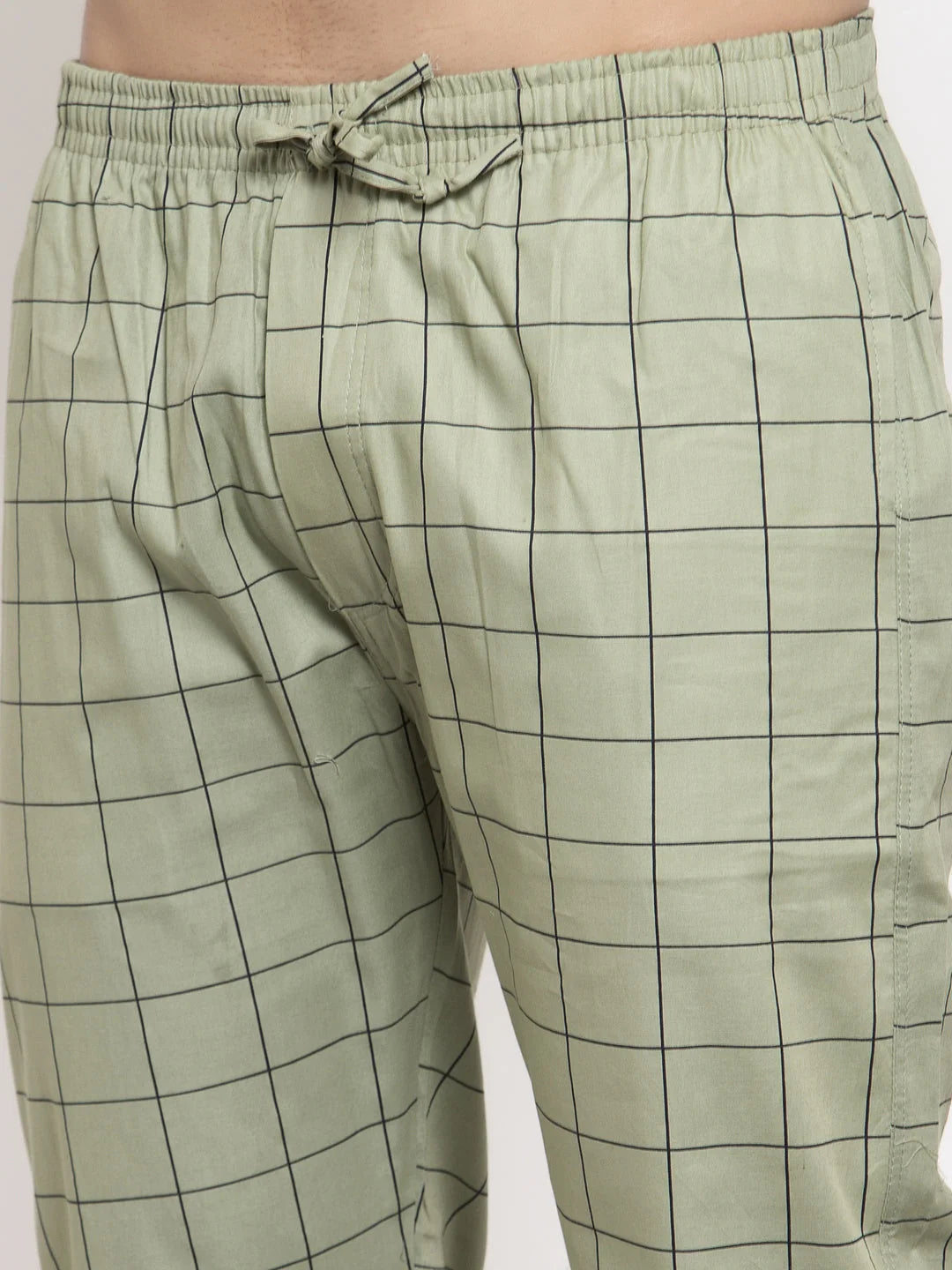 Green Checked Cotton Mens Pajama Pants | Indian Needle