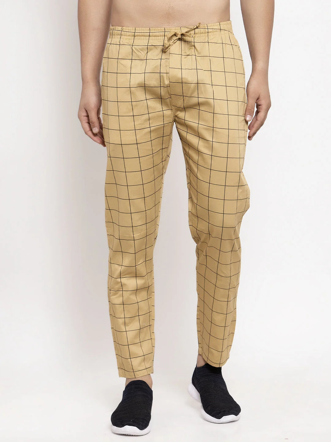 Rust Checked Mens Jogger Pajama Pants - Indian Needle Cotton