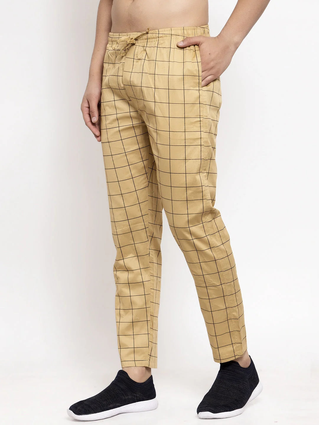 Rust Checked Mens Jogger Pajama Pants - Indian Needle Cotton