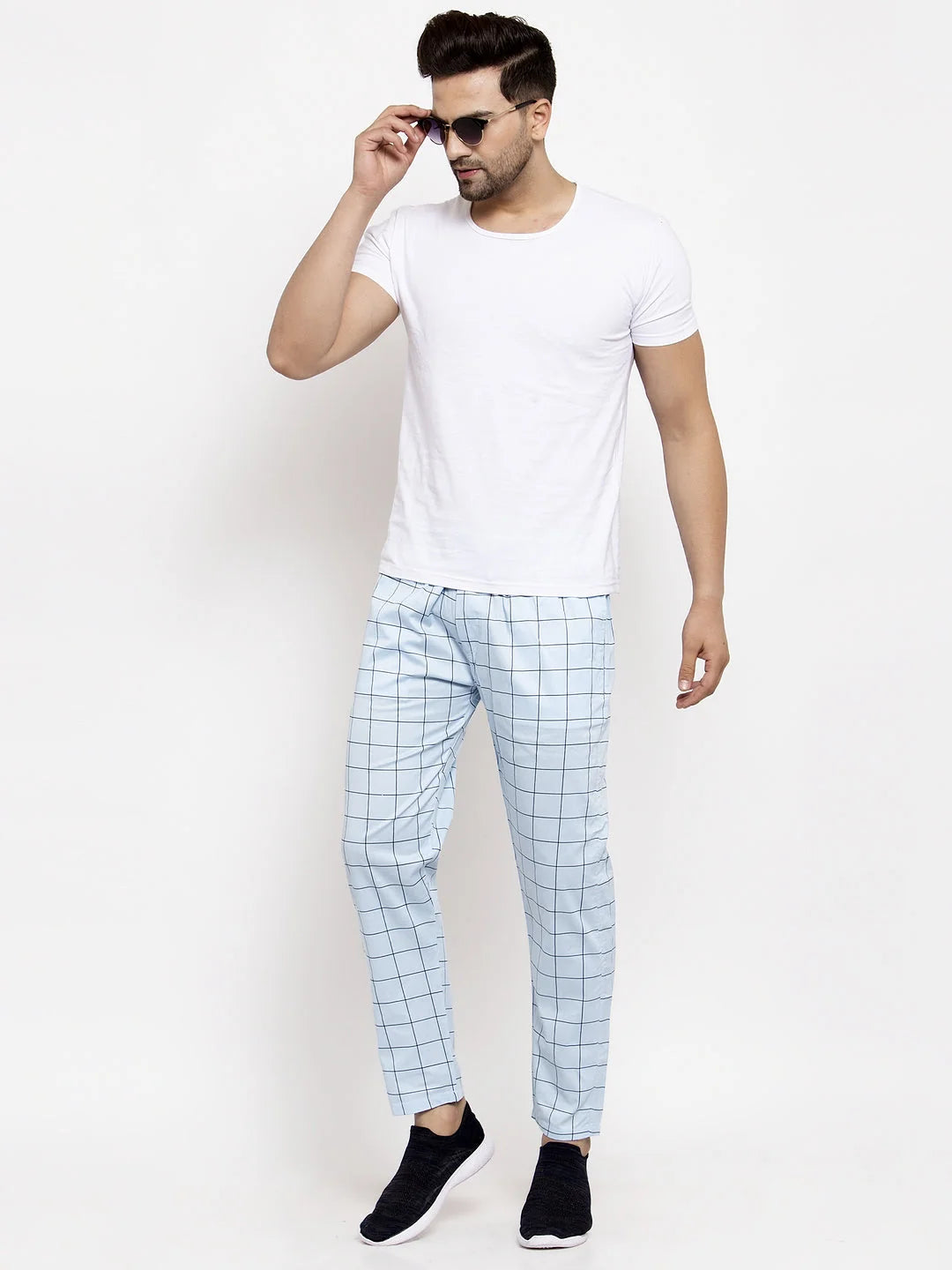Blue Checked Track Pants - Comfortable Mens Pajama Bottoms