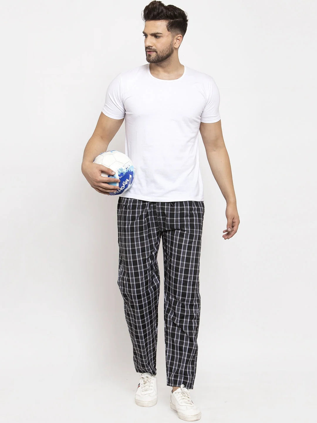 Black Checked Cotton Mens Pajama Pants | Indian Needle