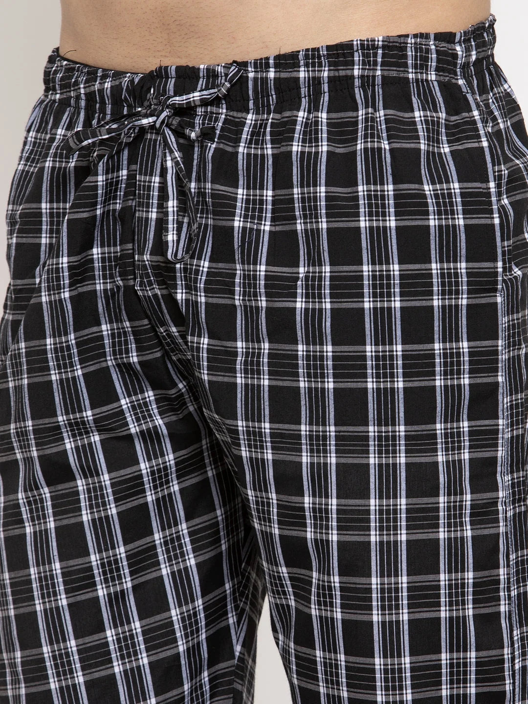 Black Checked Cotton Mens Pajama Pants | Indian Needle